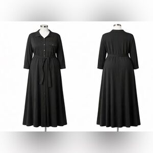 Marina Rinaldi Haven maxi Black Long Sleeve shirt dress belted button front 2X